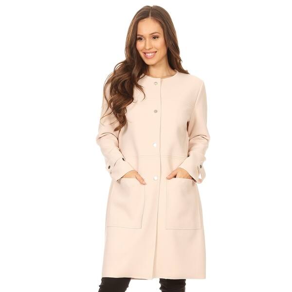 slide 1 of 10, Women's Solid Crinkle Snap Closure Long Jacket