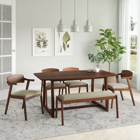 Carson Carrington Comiskey 6-piece Mid Century Modern Wood Dining Table, Armless Bench and Arm Chairs