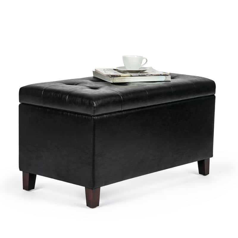Adeco Button Tufted Faux Leather Storage Bench Ottoman