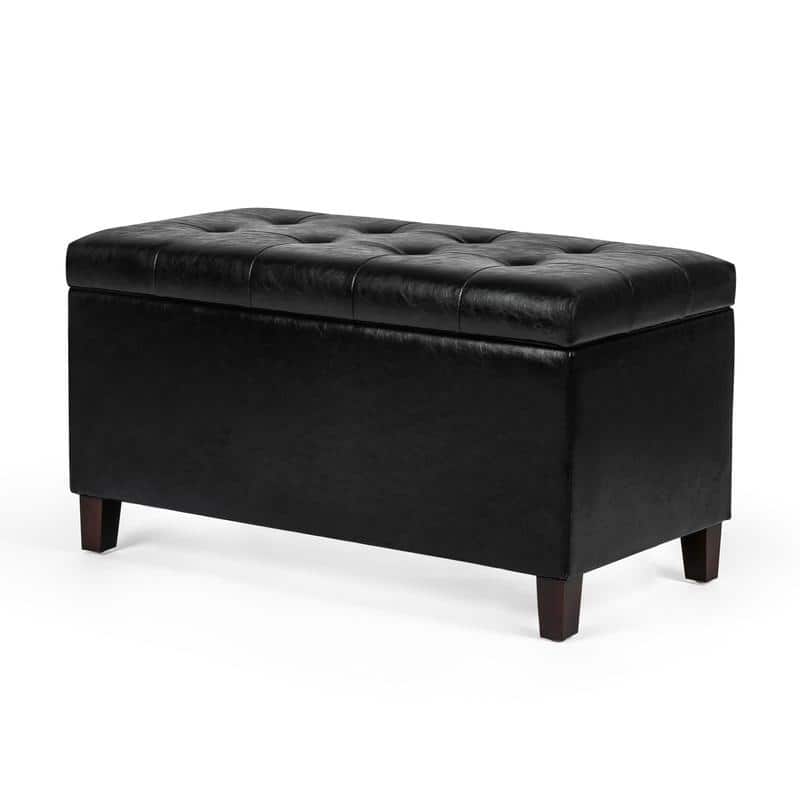 Adeco Button Tufted Faux Leather Storage Bench Ottoman