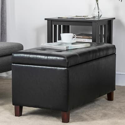 Adeco Button Tufted Faux Leather Storage Bench Ottoman