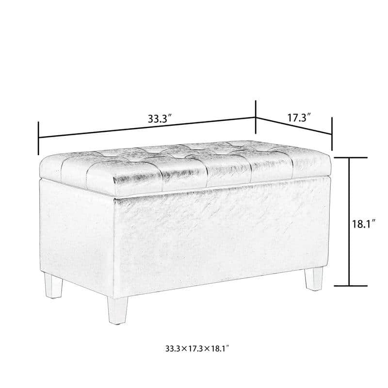 Adeco Button Tufted Faux Leather Storage Bench Ottoman