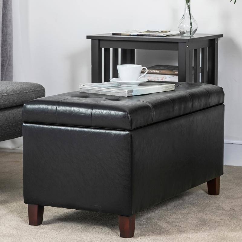 Adeco Button Tufted Faux Leather Storage Bench Ottoman