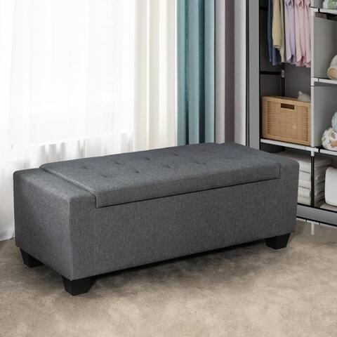 Adeco Button Tufted 47 by 19 Storage Fabric Upholstery Ottoman Bench