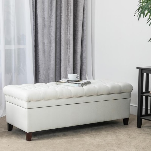 Adeco Button Tufted Cushion Padded Linen Storage Ottoman. Opens flyout.