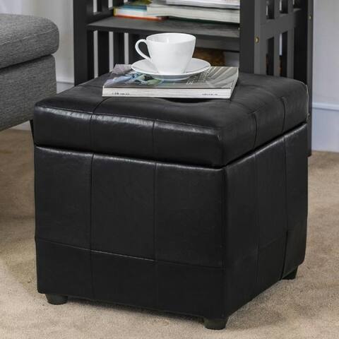 Adeco Faux Leather Lift-Top Storage Square Cube Footrest Ottoman