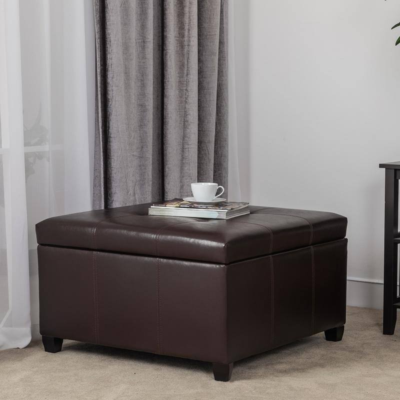 Adeco Faux Leather Sqaure Cocktail Storage Ottoman