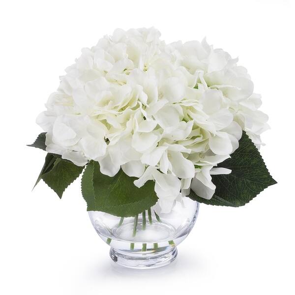 Shop Enova Home Silk Hydrangea Flower Arrangement In Clear Glass