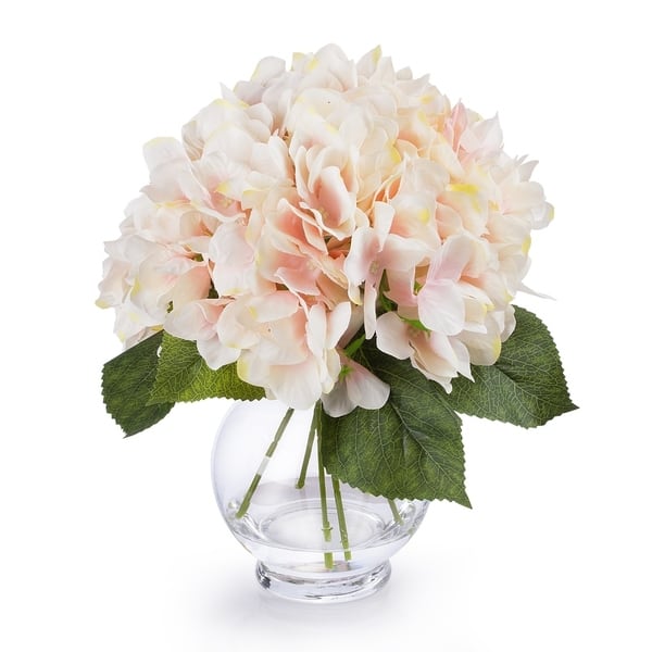Shop Enova Home Silk Hydrangea Flower Arrangement In Clear Glass