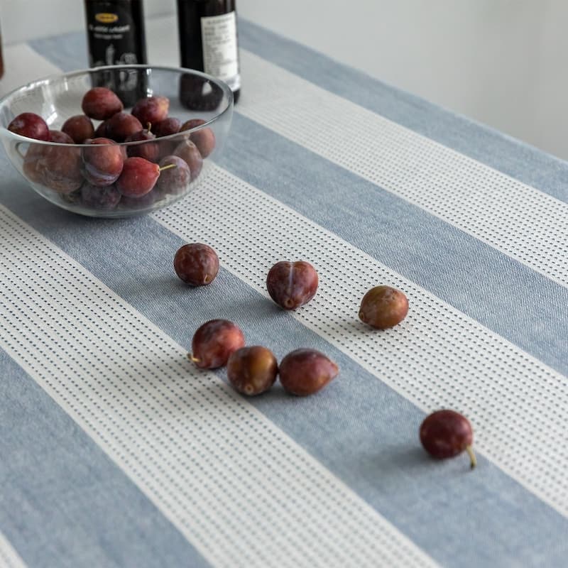Enova Home Light Blue High Quality Rectangle Cotton and Linen Tablecloth with Tassels For Dinning Table