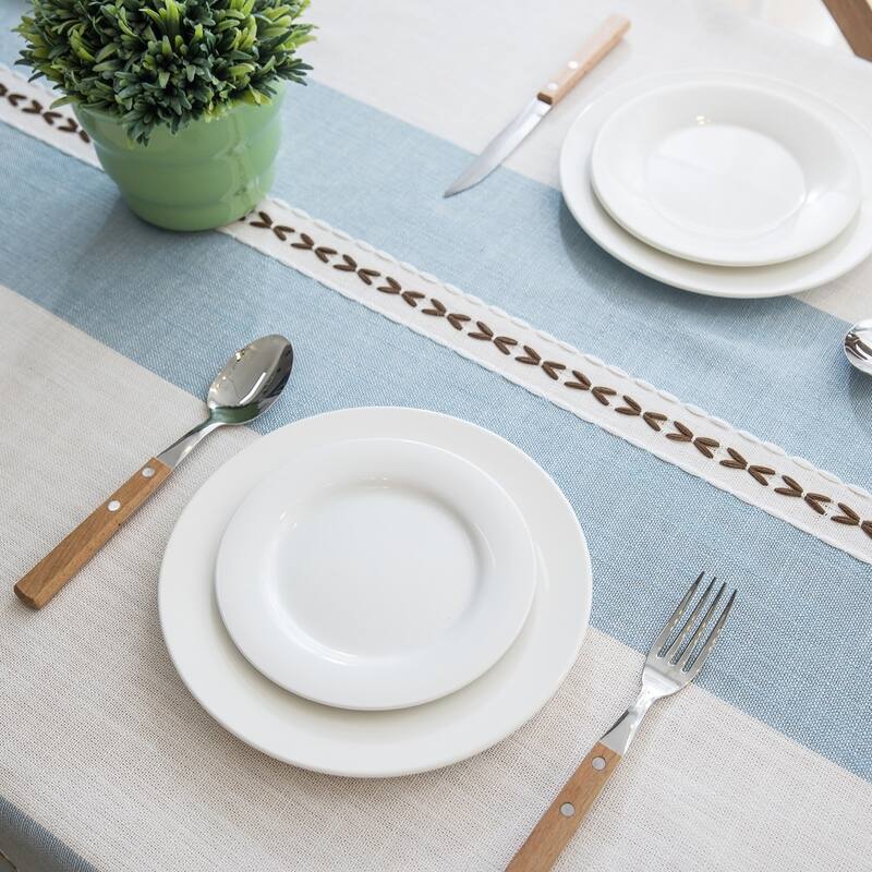 The Curated Nomad Needleridge Tasseled Blue Cotton Linen Tablecloth