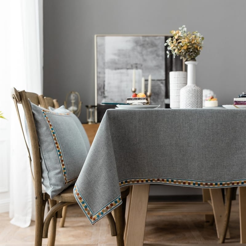 Enova Home 54" x 78" High Quality Rectangle Cotton and Linen Water Resistant Tablecloth For Dinning Table - 54" x 78" - Grey