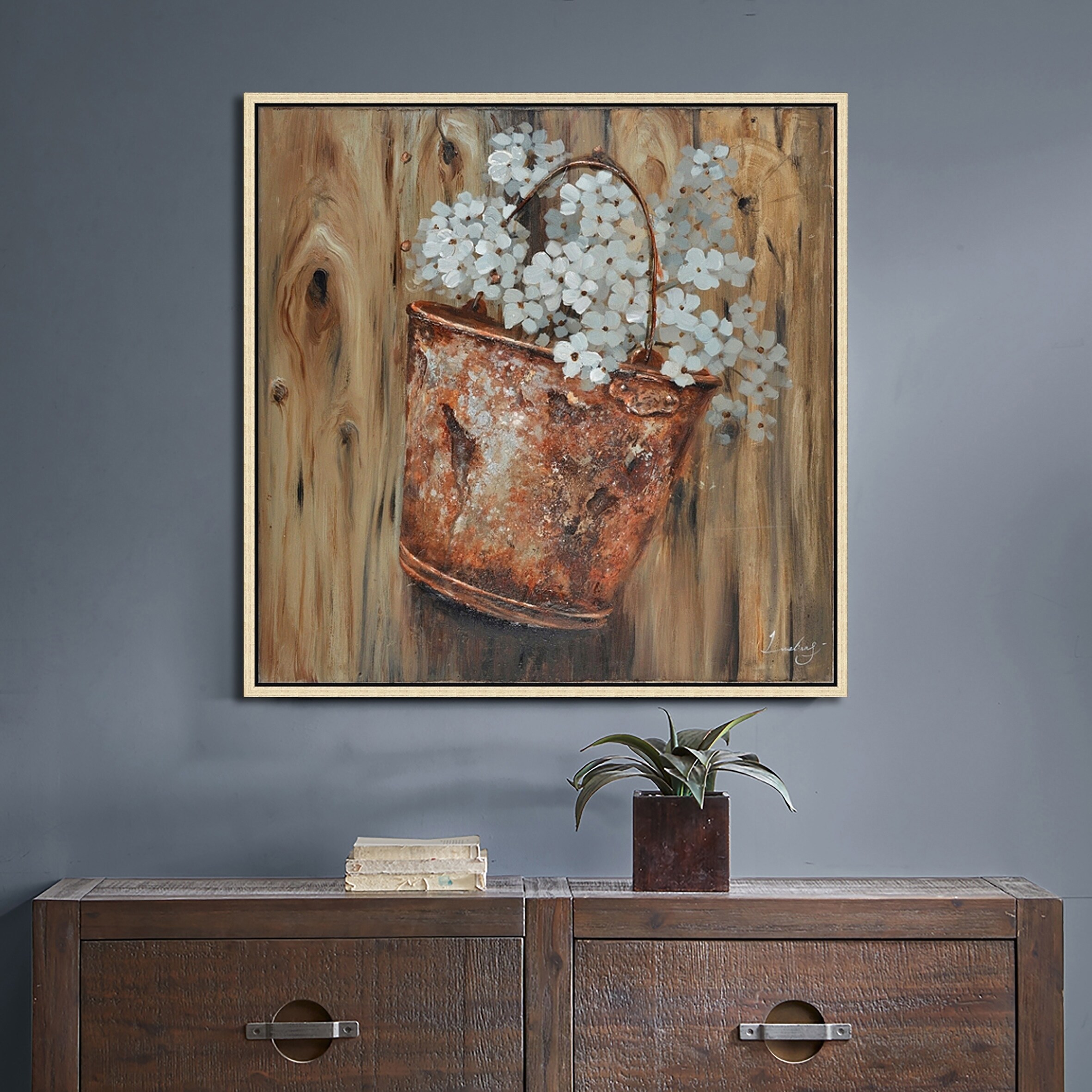 Shop Hand Painted Acrylic Wall Art White Floral Rustic Vintage On