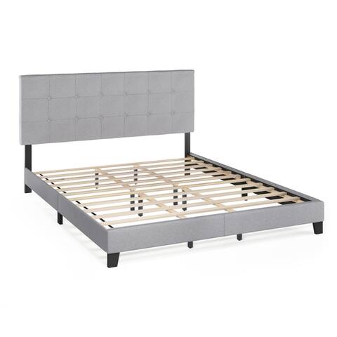 Furinno Laval Button Tufted Bed Frame, 12PC Slat Style