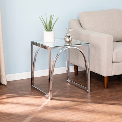 SEI Furniture Stene Contemporary Silver Glass Side Table