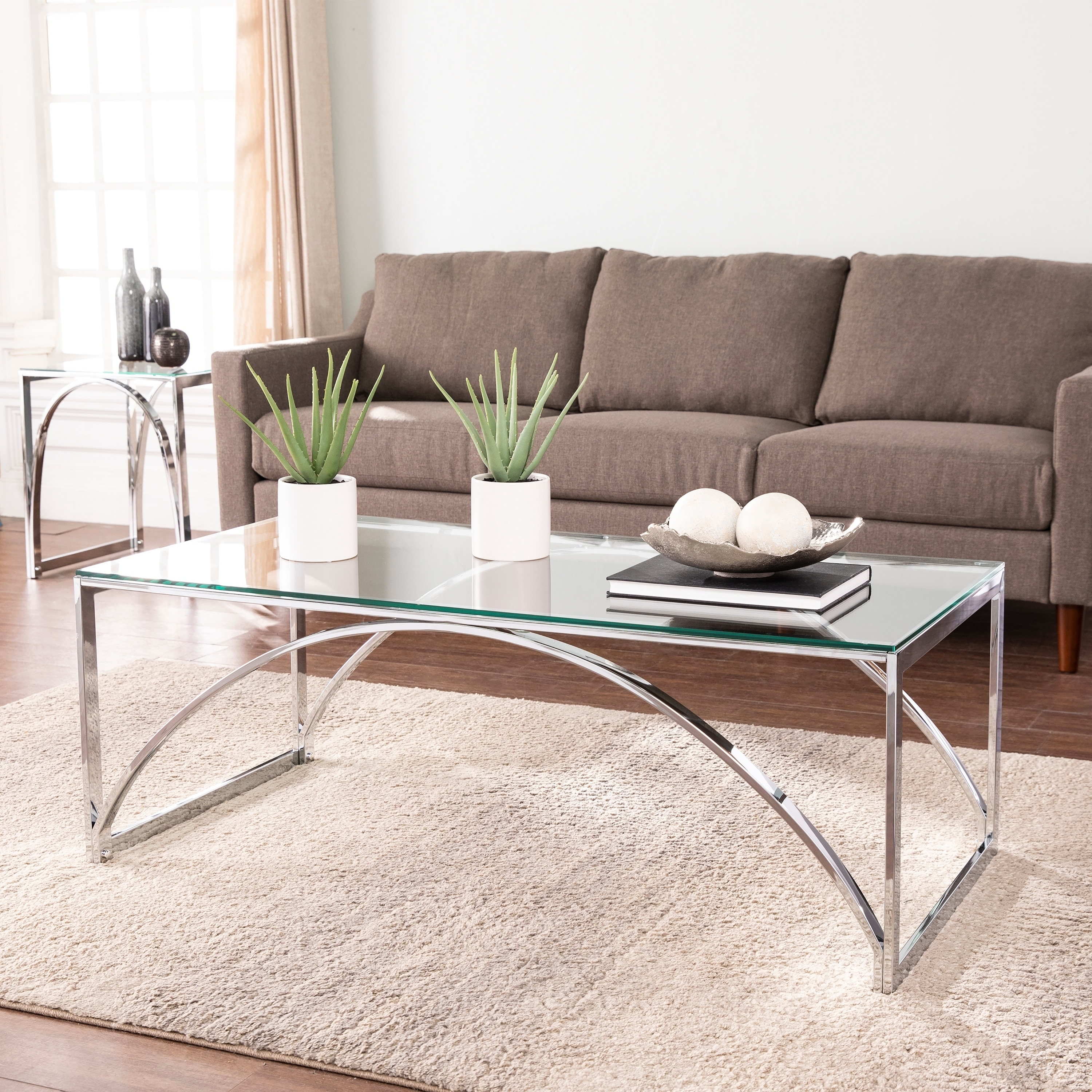 SEI Furniture Stene Contemporary Silver Glass Coffee Table