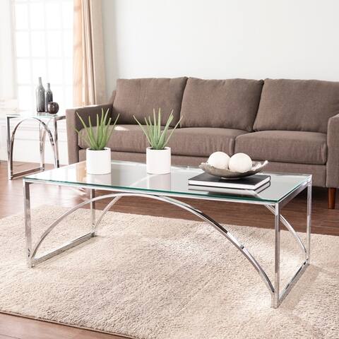 Silver Orchid Stene Contemporary Silver Glass Cocktail Table