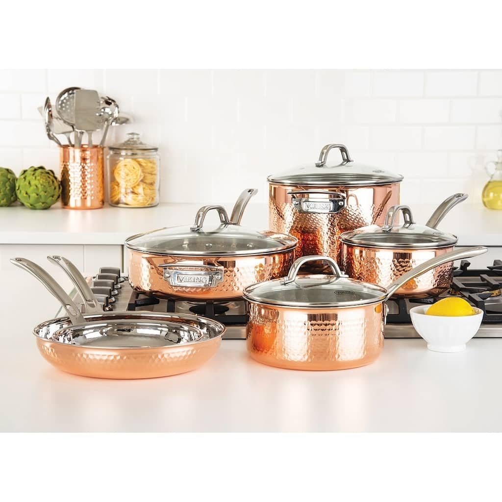 Viking Copper Clad 3-Ply Hammered, 10 Piece Cookware Set