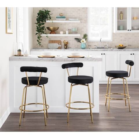 Rhonda Glam Counter Stool in Velvet & Gold - Set of 2 - N/A