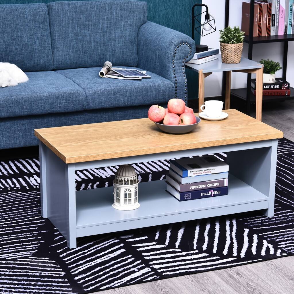 HOMCOM Rustic Style Coffee Table with an Underneath Storage Shelf and 3D Wood-Grain Finish, Perfect for the Living Room