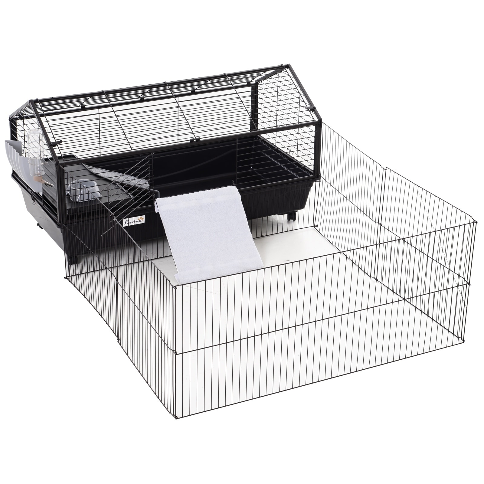 Pawhut 6ft Outdoor Wooden Rabbit Hutch Cage with Wire Mesh Safety Run and Play Space 