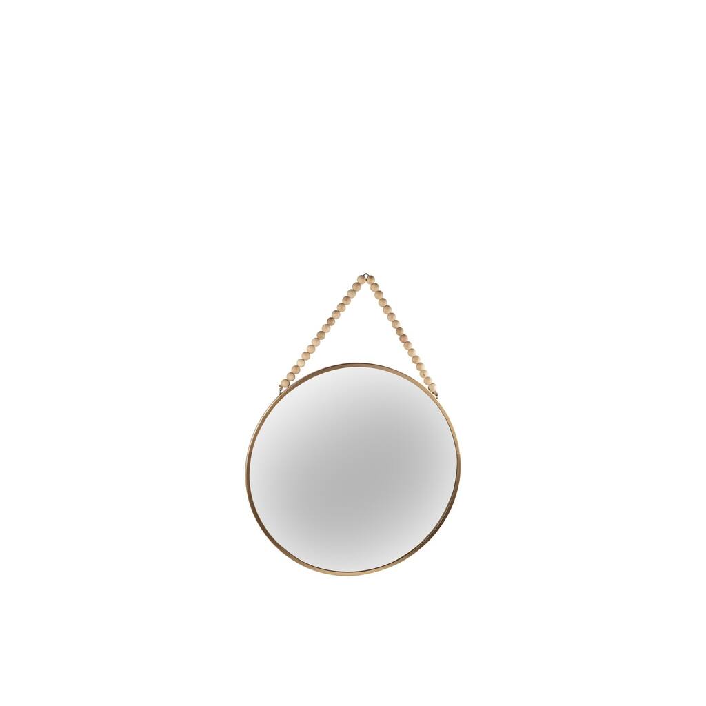 Round Metal Wall Mirror with Top Beads Hanger, Metallic Gold, Small - N/A