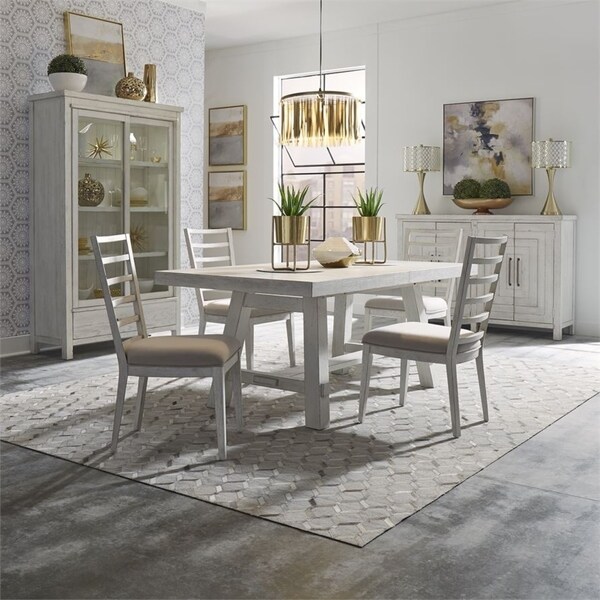 Modern Farmhouse Flea Market White 5-piece Trestle Table Set