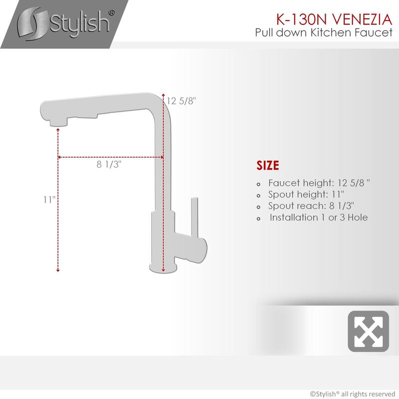 Solid Stainless Steel Sink Kitchen Faucet, Matte Black Finish Kitchen Sink Faucet K130N (Matte Black) - Faucet Height: 12 3/8"