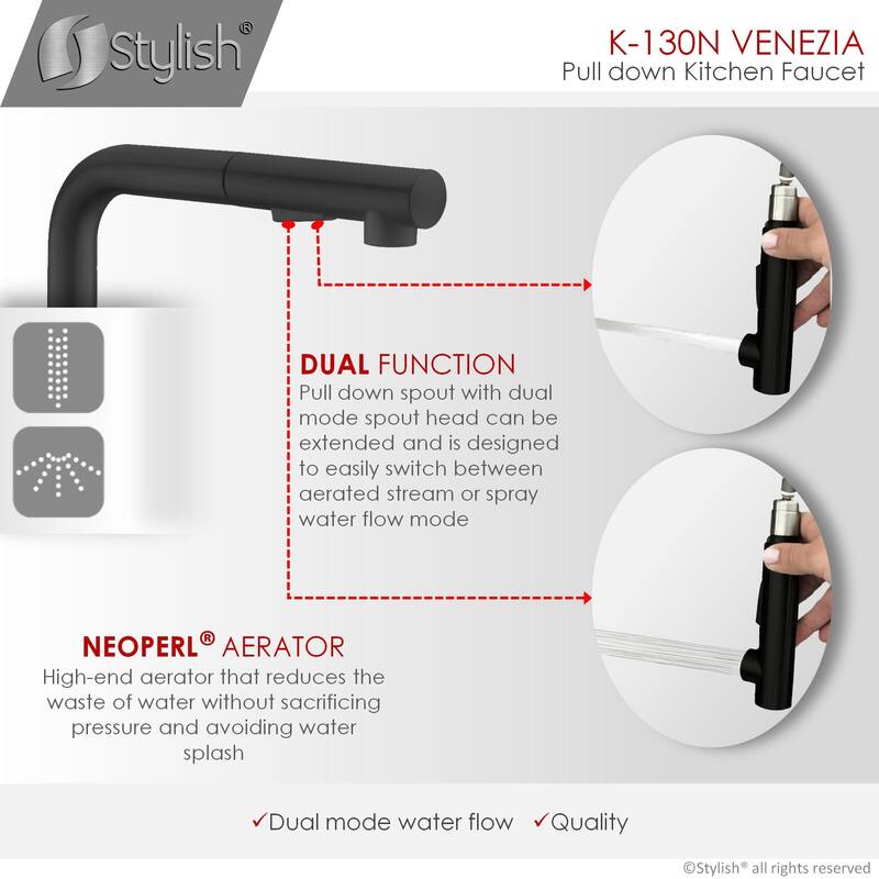 Solid Stainless Steel Sink Kitchen Faucet, Matte Black Finish Kitchen Sink Faucet K130N (Matte Black) - Faucet Height: 12 3/8"