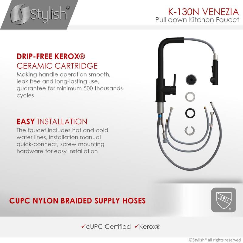 Solid Stainless Steel Sink Kitchen Faucet, Matte Black Finish Kitchen Sink Faucet K130N (Matte Black) - Faucet Height: 12 3/8"