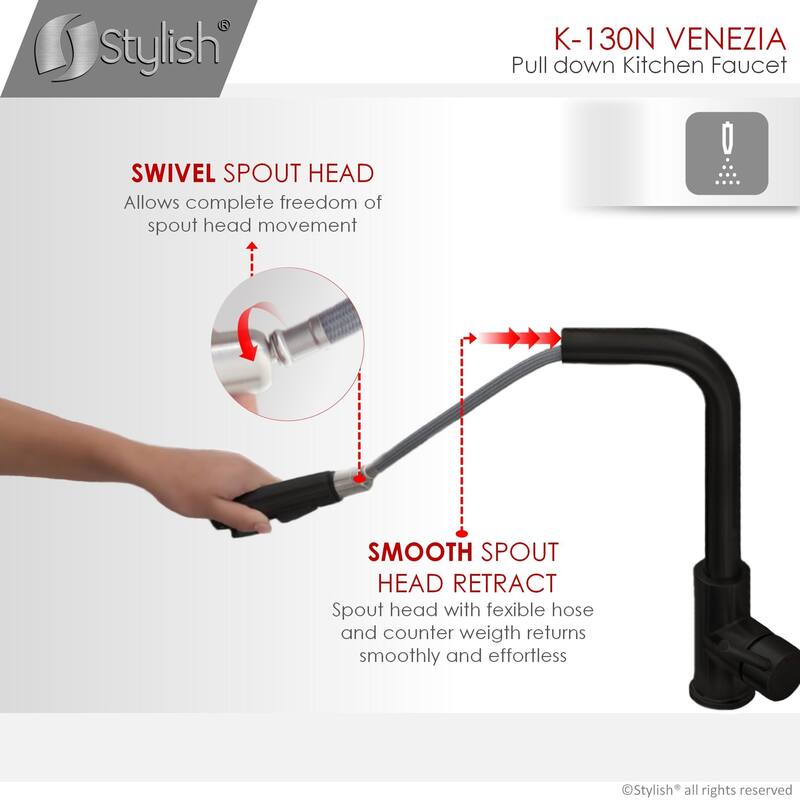 Solid Stainless Steel Sink Kitchen Faucet, Matte Black Finish Kitchen Sink Faucet K130N (Matte Black) - Faucet Height: 12 3/8"