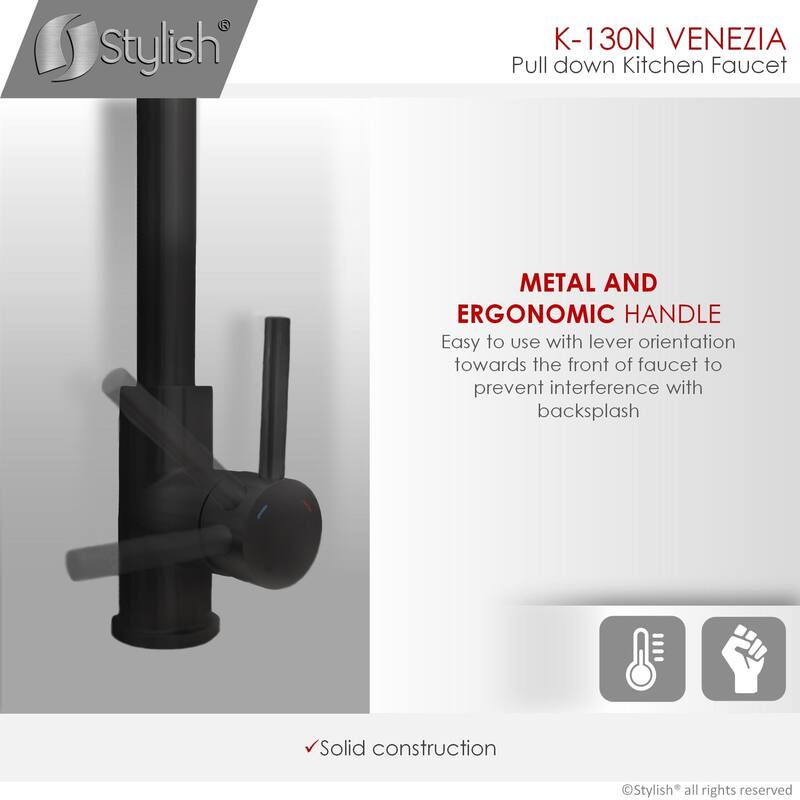 Solid Stainless Steel Sink Kitchen Faucet, Matte Black Finish Kitchen Sink Faucet K130N (Matte Black) - Faucet Height: 12 3/8"