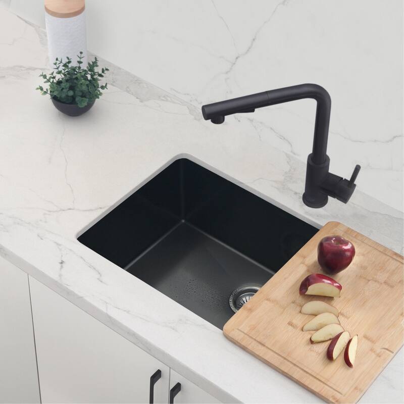 Solid Stainless Steel Sink Kitchen Faucet, Matte Black Finish Kitchen Sink Faucet K130N (Matte Black) - Faucet Height: 12 3/8"