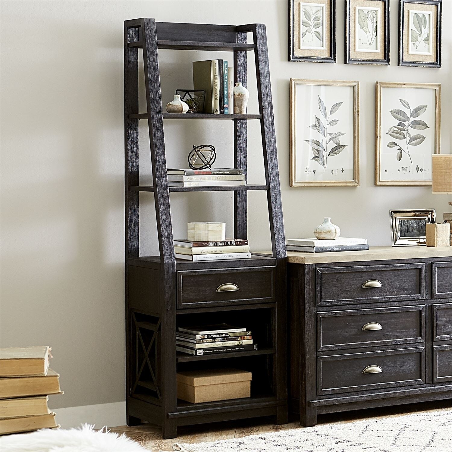 Shop Heatherbrook Charcoal 1 Drawer Leaning Bookcase Pier