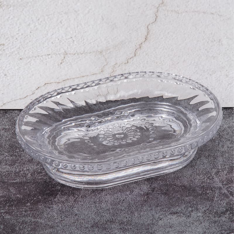 Creative Home Floral Scroll Clear Glass Soap Dish . - N/A - N/A