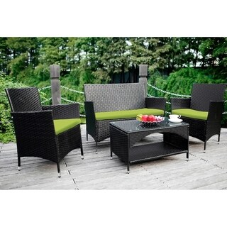 Overstockleisure Zone 4 Piece Outdoor Patio Rattan Set Cushioned Seat Wicker Sofa Green Dailymail