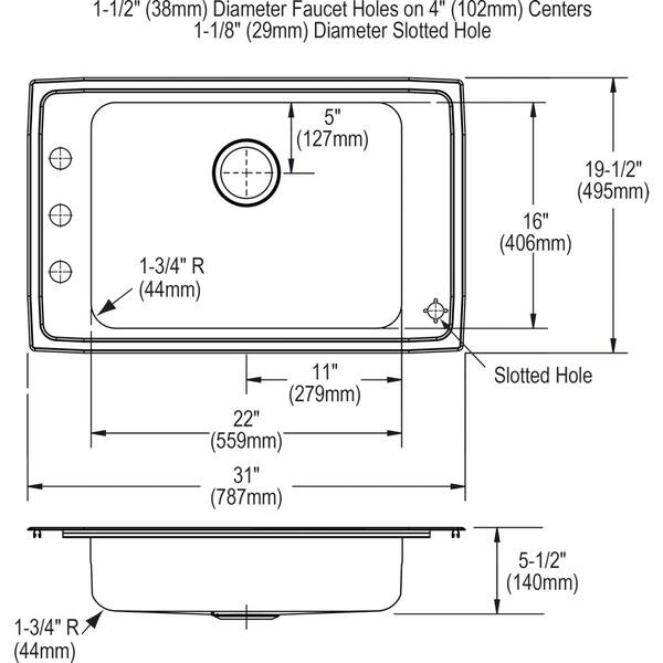 Elkay Lustertone Classic Stainless Steel 31" x 191/2" x 51/2", Single