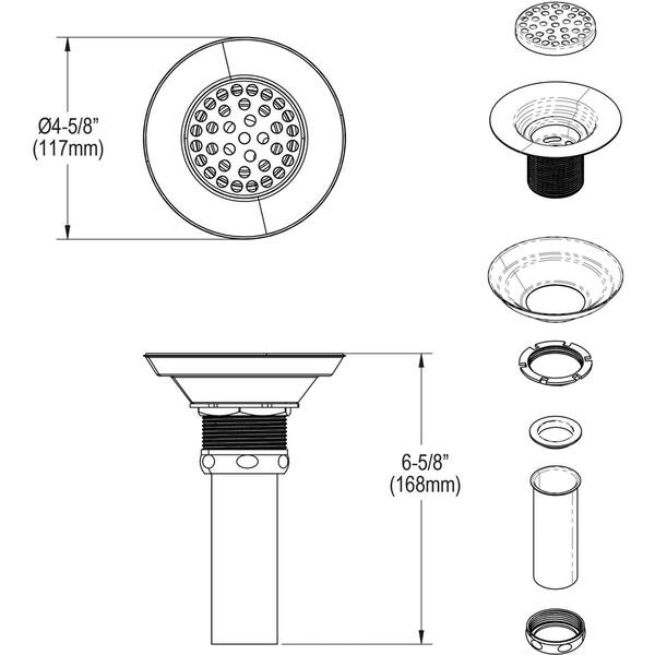 Elkay 31/2" Drain Nickel Plated Brass Body, Strainer and Tailpiece