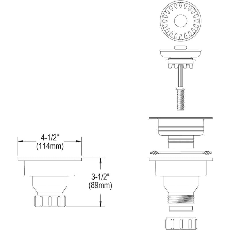 Elkay 3-1/2" Drain Fitting Antique Steel Finish Body and Basket with Rubber Stopper