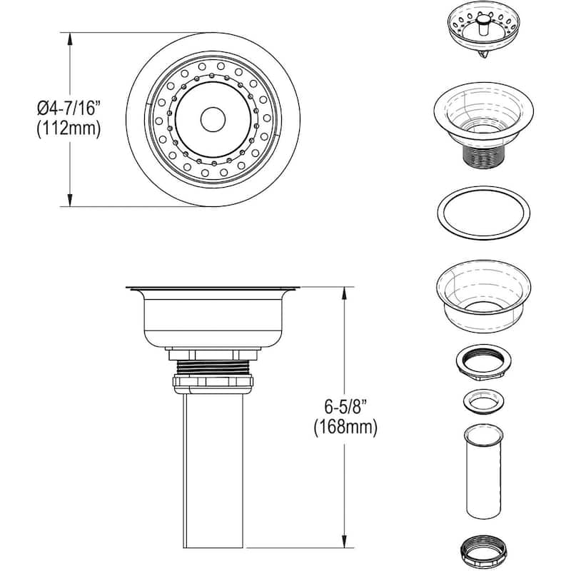 Elkay 3-1/2" Drain Fitting Stainless Steel Body with, Strainer Basket Matte Finish