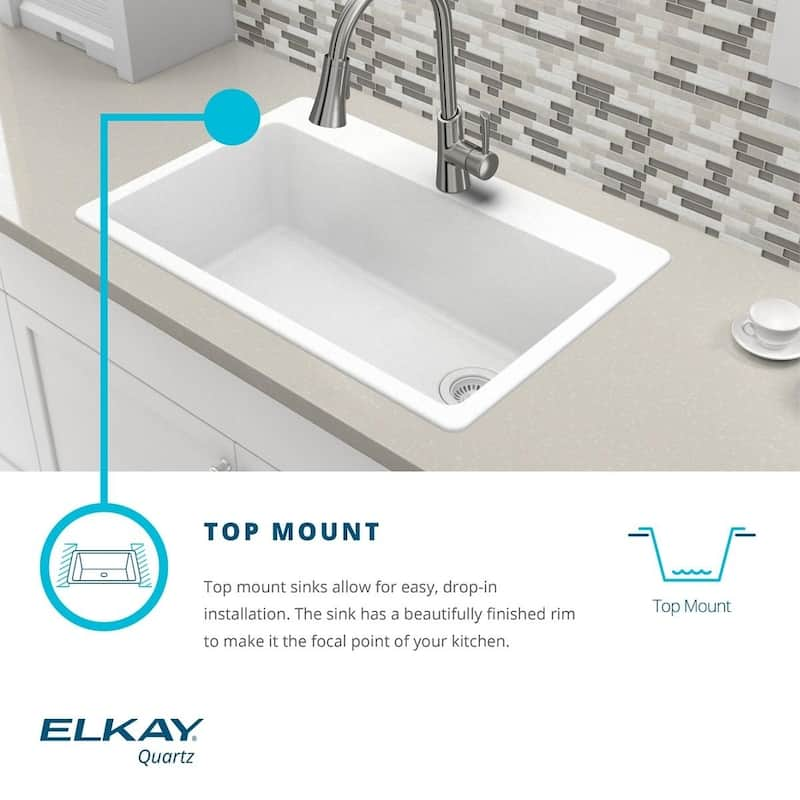 Elkay Quartz Classic 18-1/8" x 18-1/8" x 7-1/2", Single Bowl Dual Mount Bar Sink