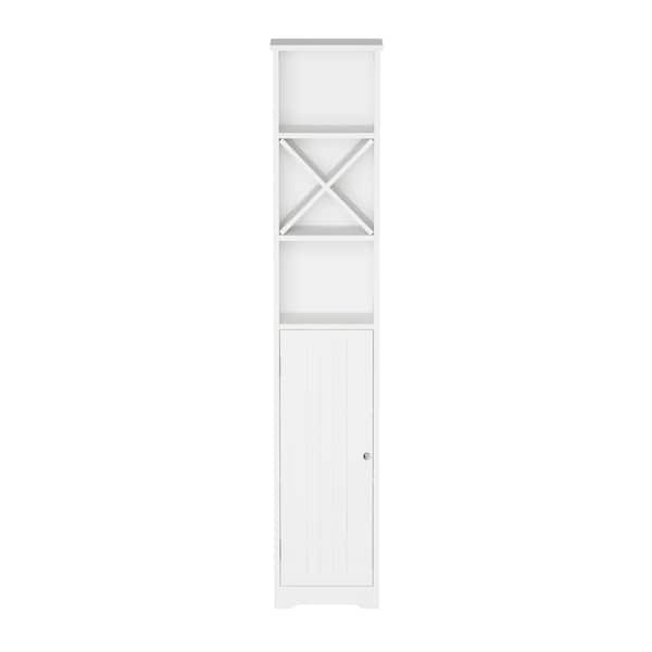 Lavish Home Wall-Mounted Bathroom Organizer with Shutter Doors and Towel Bar, White