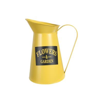 Metal Watering Can with "FLOWERS AND GARDEN", Coated Yellow Finish - N/A