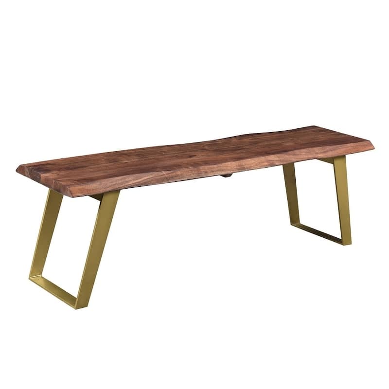 Handmade 60" Sheesham Live Edge Gold Legs Bench (India) - 60" x 16" x 18"