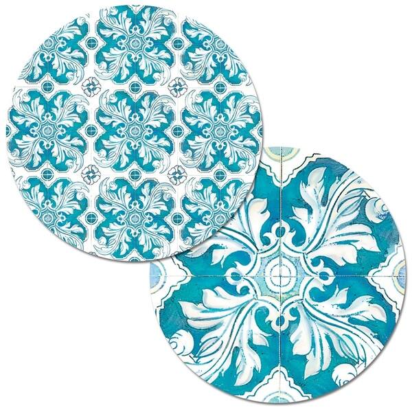 Shop Round Reversible Wipe Clean Placemats Set Of 4 Teal Mosaic