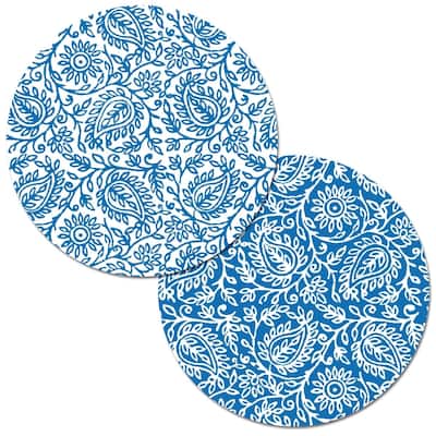 Round Reversible Wipe-clean Placemats Set of 4 - Royal Woodblock