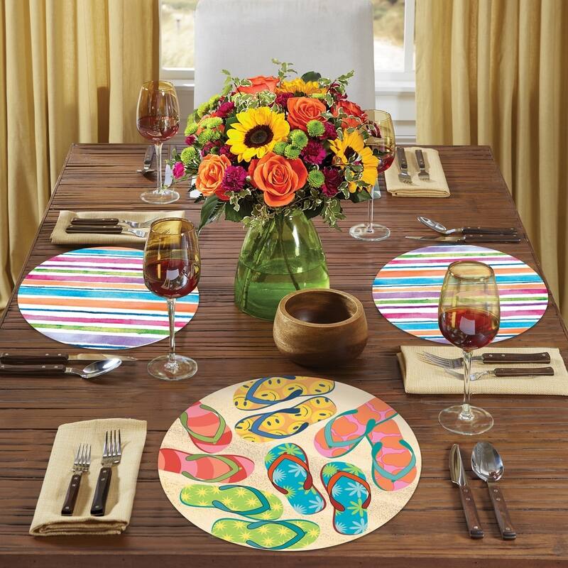 Round Reversible Wipe-clean Placemats Set of 4 - Summer Flip Flops