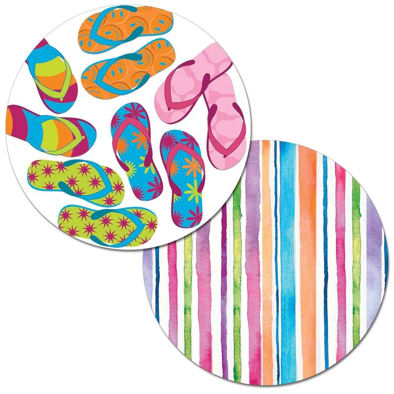 Round Reversible Wipe-clean Placemats Set of 4 - Summer Flip Flops