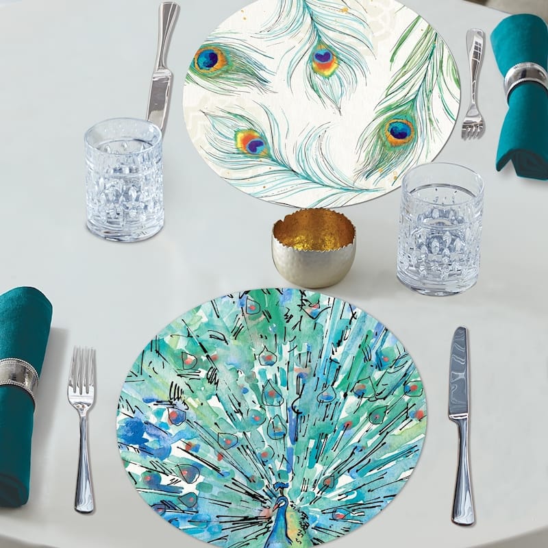 Peacock Garden Round Reversible Wipe-clean Placemats (Set of 4)