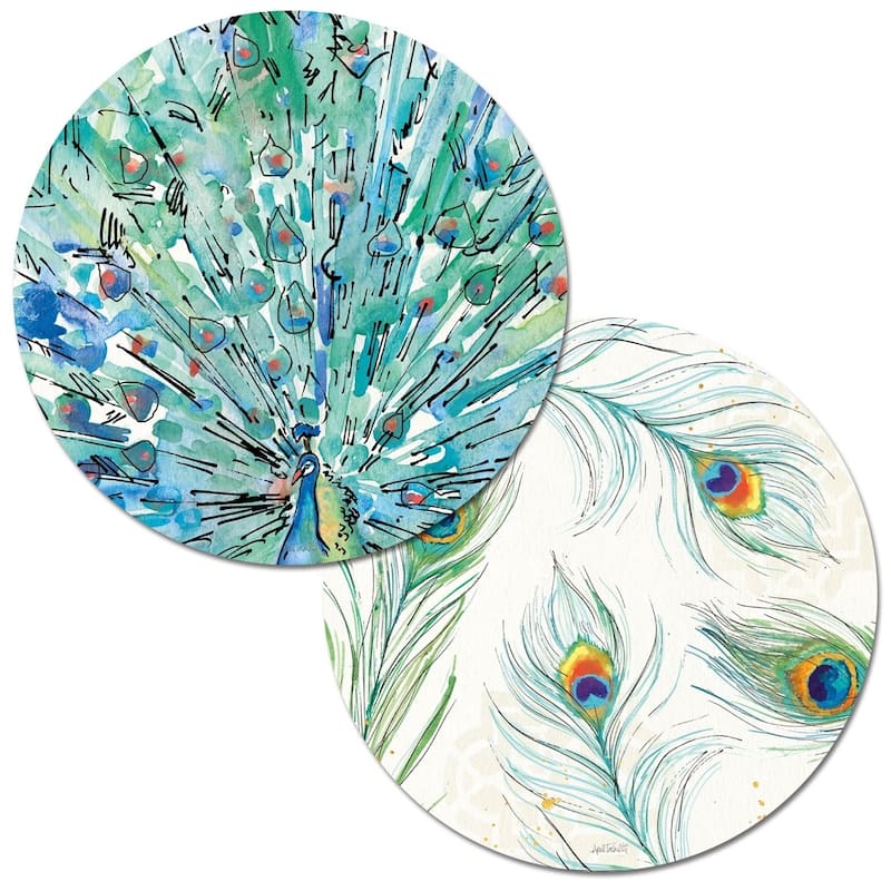 Peacock Garden Round Reversible Wipe-clean Placemats (Set of 4)